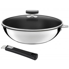 Stainless steel Wok with Lid and removable Handle 